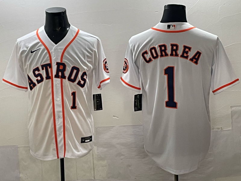 Men 2025 Houston Astros #1 Correa white Nike MLB Jersey 003->houston astros->MLB Jersey